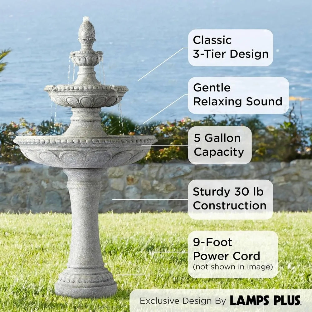 Pineapple 44 High Large Italian Outdoor Decor Old Faux Stone Floor Fountain Waterfall 3-Tier Standing Bowl Cascading Tall