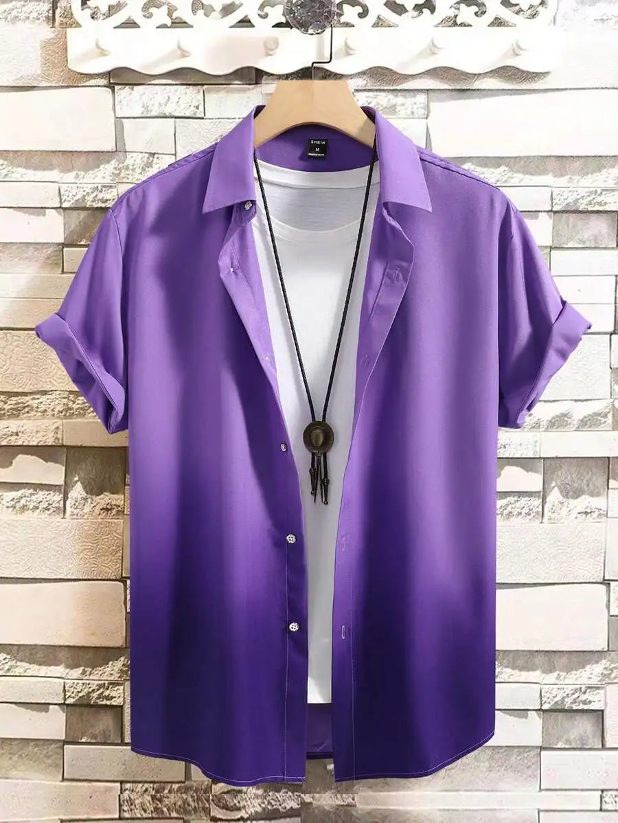Men's Ombre Gradient Short Sleeve Button-Up Shirt Casual Wear