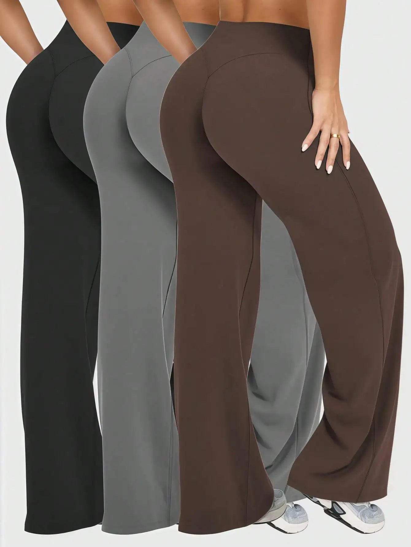 Womens High Waist Wide Leg Flare Pants Casual Sport Leggings
