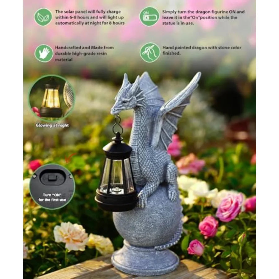 Dragon on Ball Statues Garden Decor Outdoor Art Figurine for Patio Balcony Yard Lawn in Bronze Finish with Detailed Sculpture D