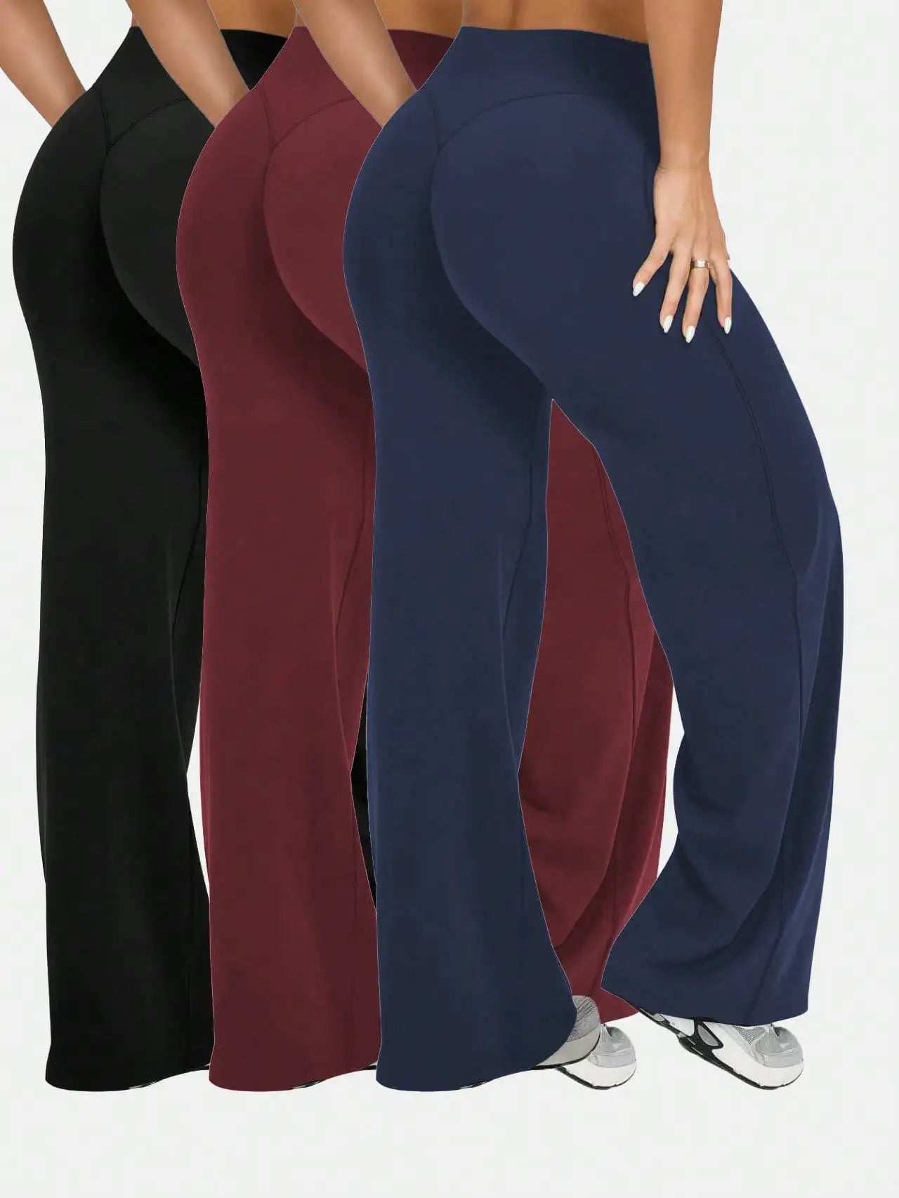 Womens High Waist Wide Leg Flare Pants Casual Sport Leggings