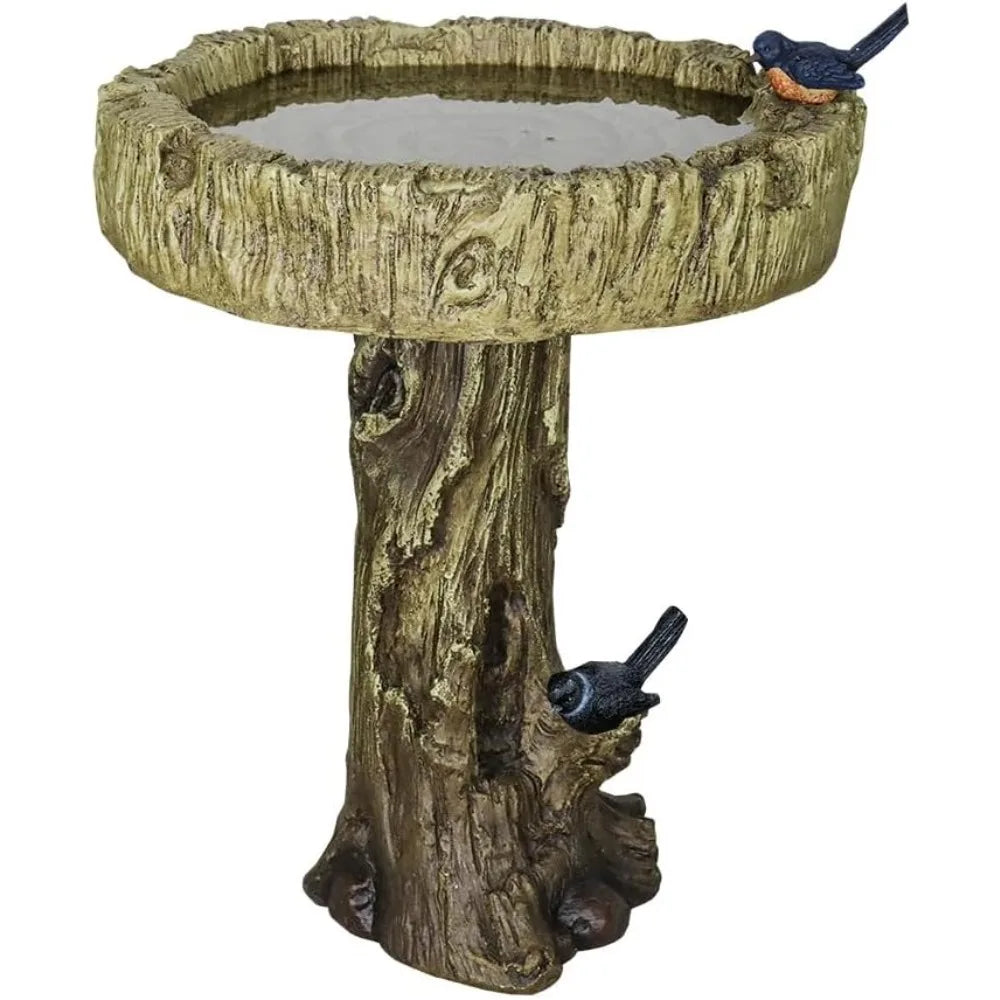 24.4 Inch Heigh Wood-Look Concrete Bird Bath with Decorative Faux Bird, birdbath Rustic & Long-Lasting Design
