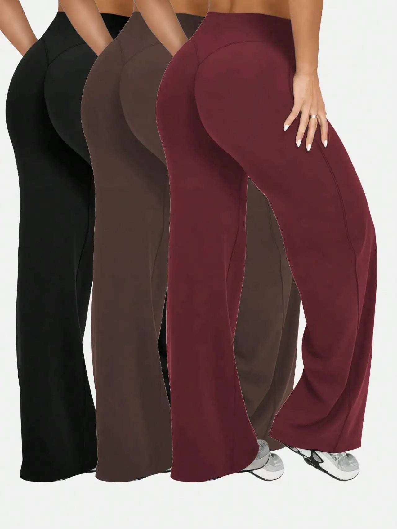 Womens High Waist Wide Leg Flare Pants Casual Sport Leggings