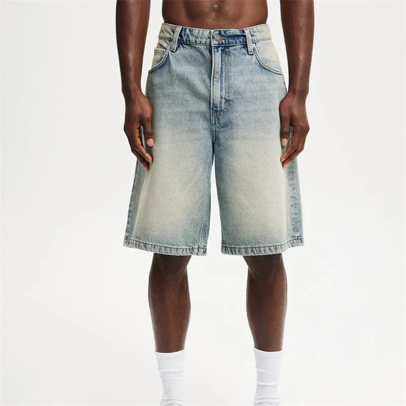 Men s Vintage Washed Denim Shorts with Relaxed Fit and High Waist for a Stylish Summer Look
