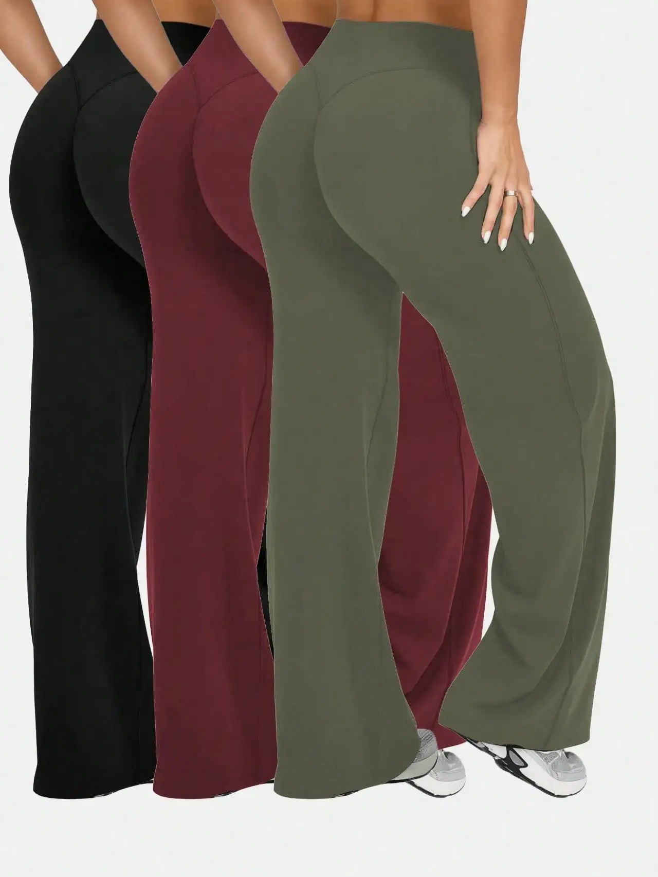 Womens High Waist Wide Leg Flare Pants Casual Sport Leggings
