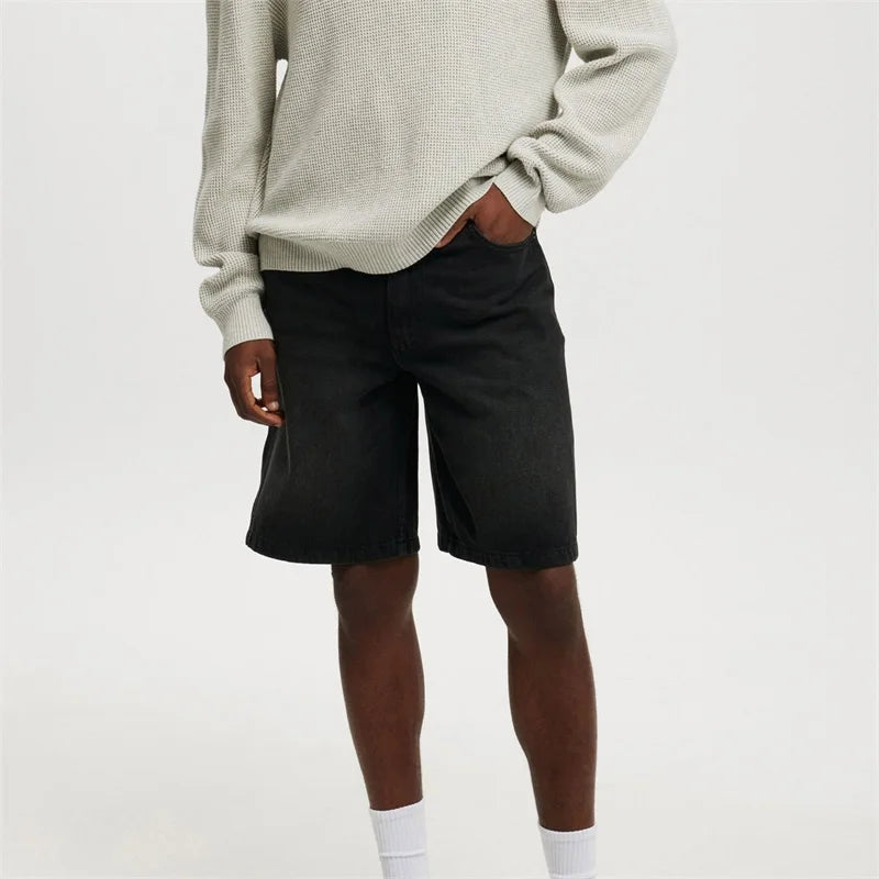 Men s Vintage Washed Denim Shorts with Relaxed Fit and High Waist for a Stylish Summer Look