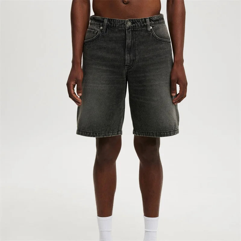 Men s Vintage Washed Denim Shorts with Relaxed Fit and High Waist for a Stylish Summer Look