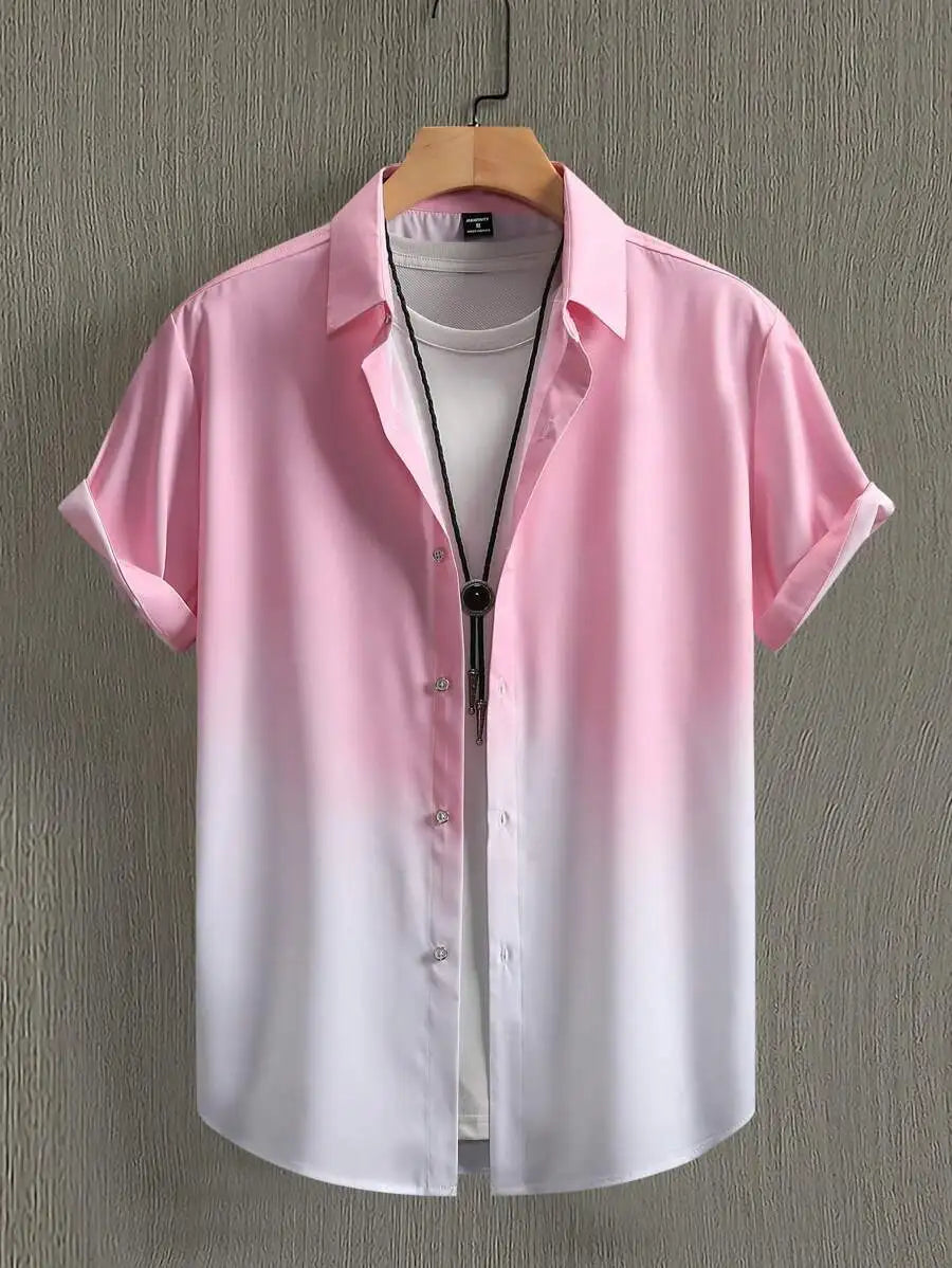 Men's Ombre Gradient Short Sleeve Button-Up Shirt Casual Wear