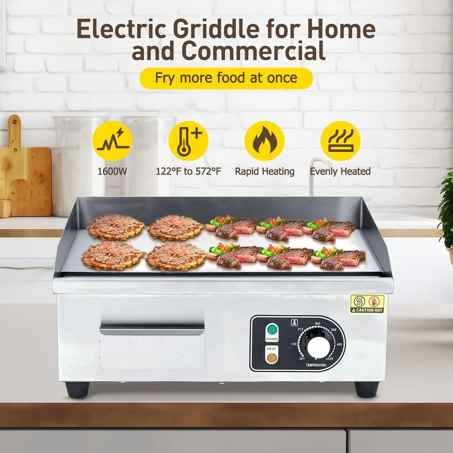 Electric Grill 3000W Electric Countertop Grill Non-Stick Electric Grill Plate 110V Teppanyaki Flat Grill Temperature 122°F-572°F