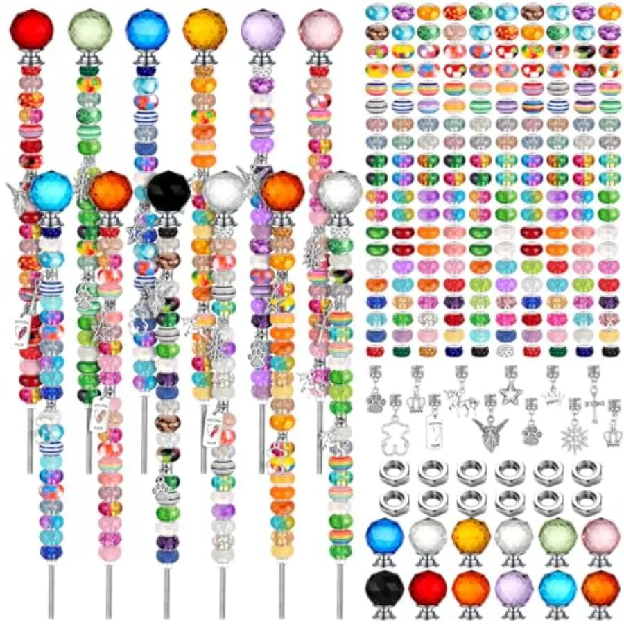 236 Pcs Garden Stake DIY Fairy Wand Plant Stake with 12 Colorful Crystal Stopper Top 12 Threaded Rod with 200 Large Hole Bead f
