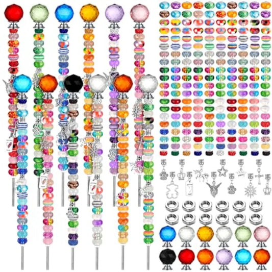 236 Pcs Garden Stake DIY Fairy Wand Plant Stake with 12 Colorful Crystal Stopper Top 12 Threaded Rod with 200 Large Hole Bead f