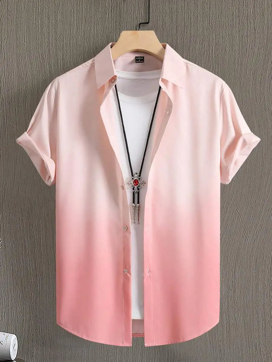 Men's Ombre Gradient Short Sleeve Button-Up Shirt Casual Wear