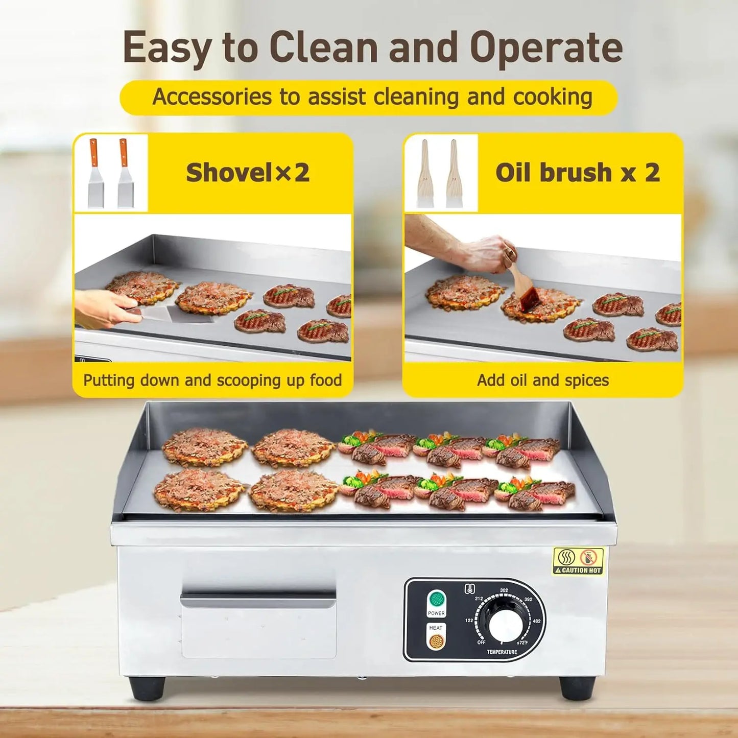 Electric Grill 3000W Electric Countertop Grill Non-Stick Electric Grill Plate 110V Teppanyaki Flat Grill Temperature 122°F-572°F