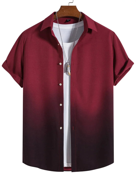 Men's Ombre Gradient Short Sleeve Button-Up Shirt Casual Wear