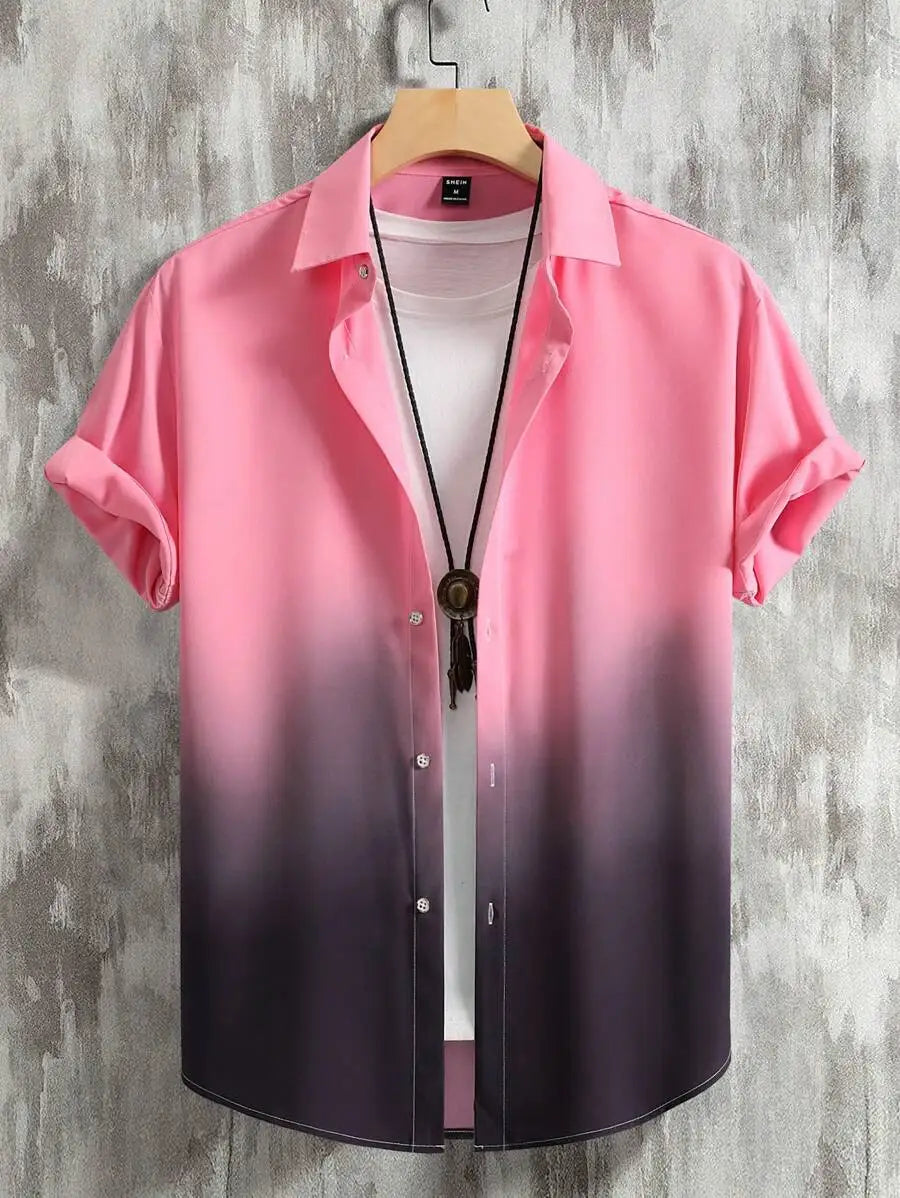 Men's Ombre Gradient Short Sleeve Button-Up Shirt Casual Wear