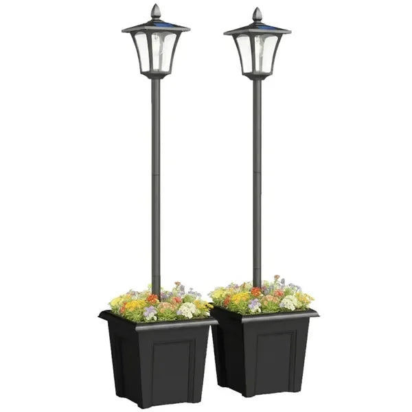 Solar light set with flower pot, soft glow, black design