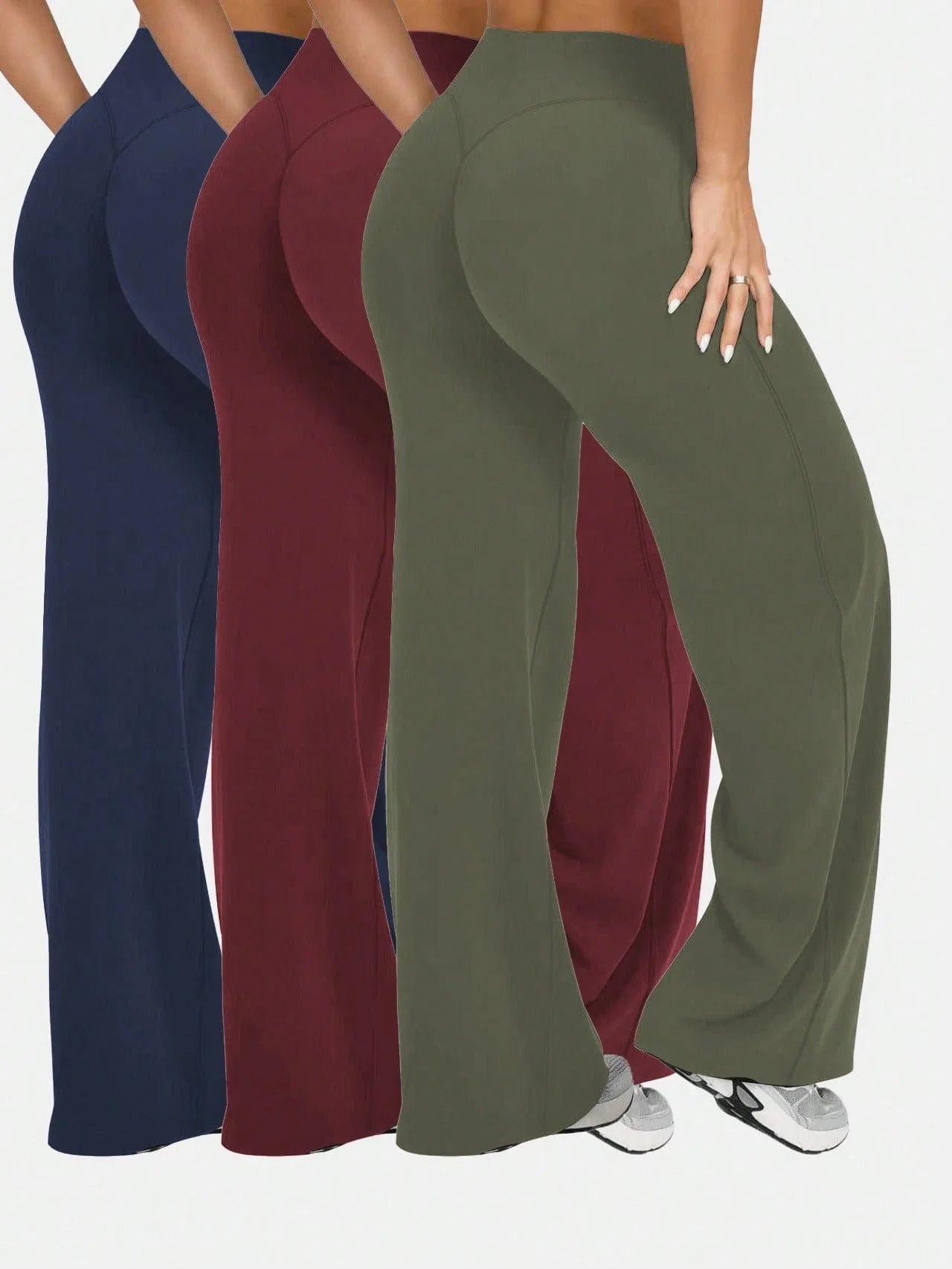 Womens High Waist Wide Leg Flare Pants Casual Sport Leggings