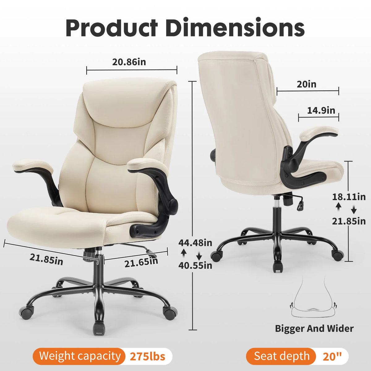 JHK Ergonomic Office Chair Heavy Duty Task Desk Chair with Flip-up Arms PU Leather Adjustable Swivel Rolling Gaming Chair