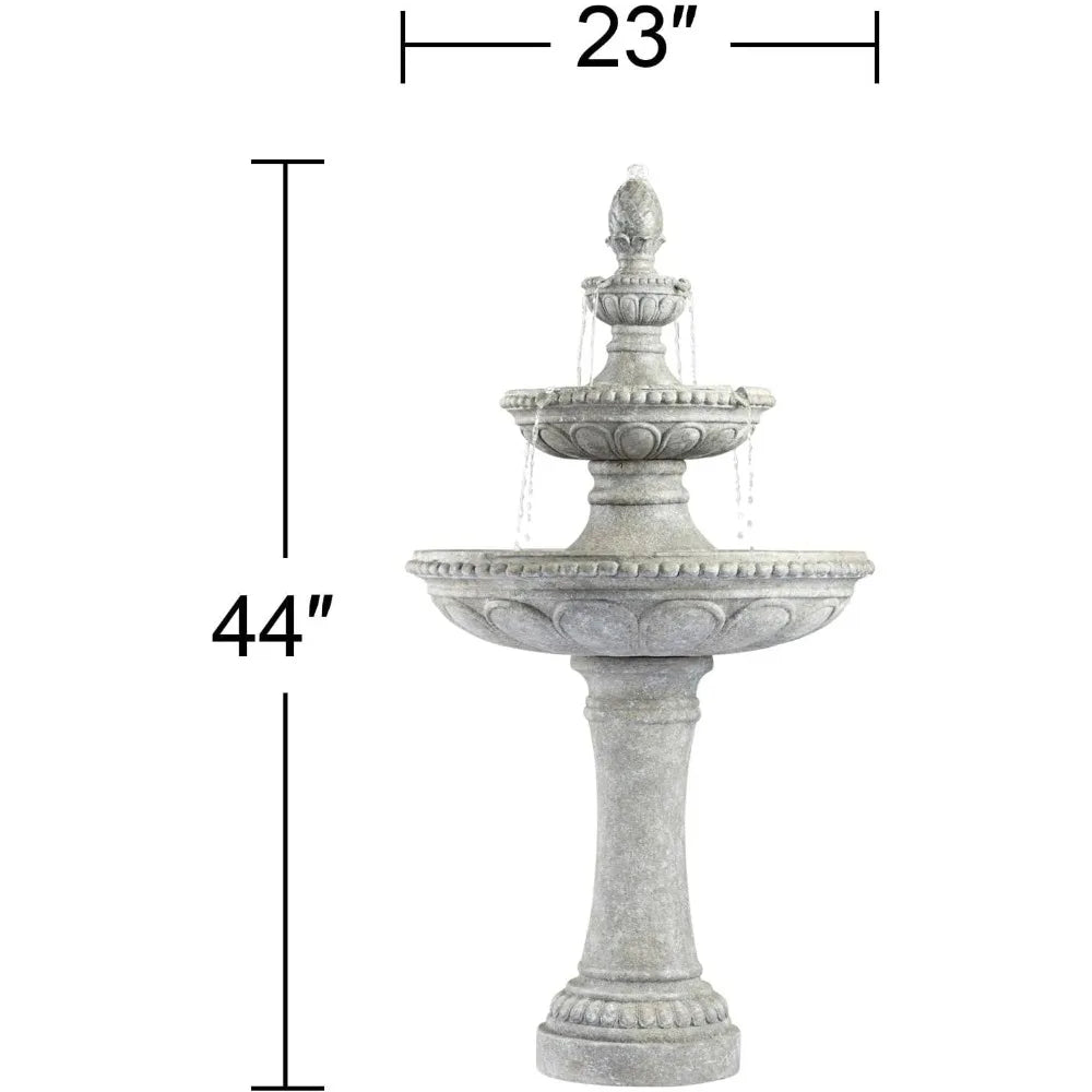 Pineapple 44 High Large Italian Outdoor Decor Old Faux Stone Floor Fountain Waterfall 3-Tier Standing Bowl Cascading Tall