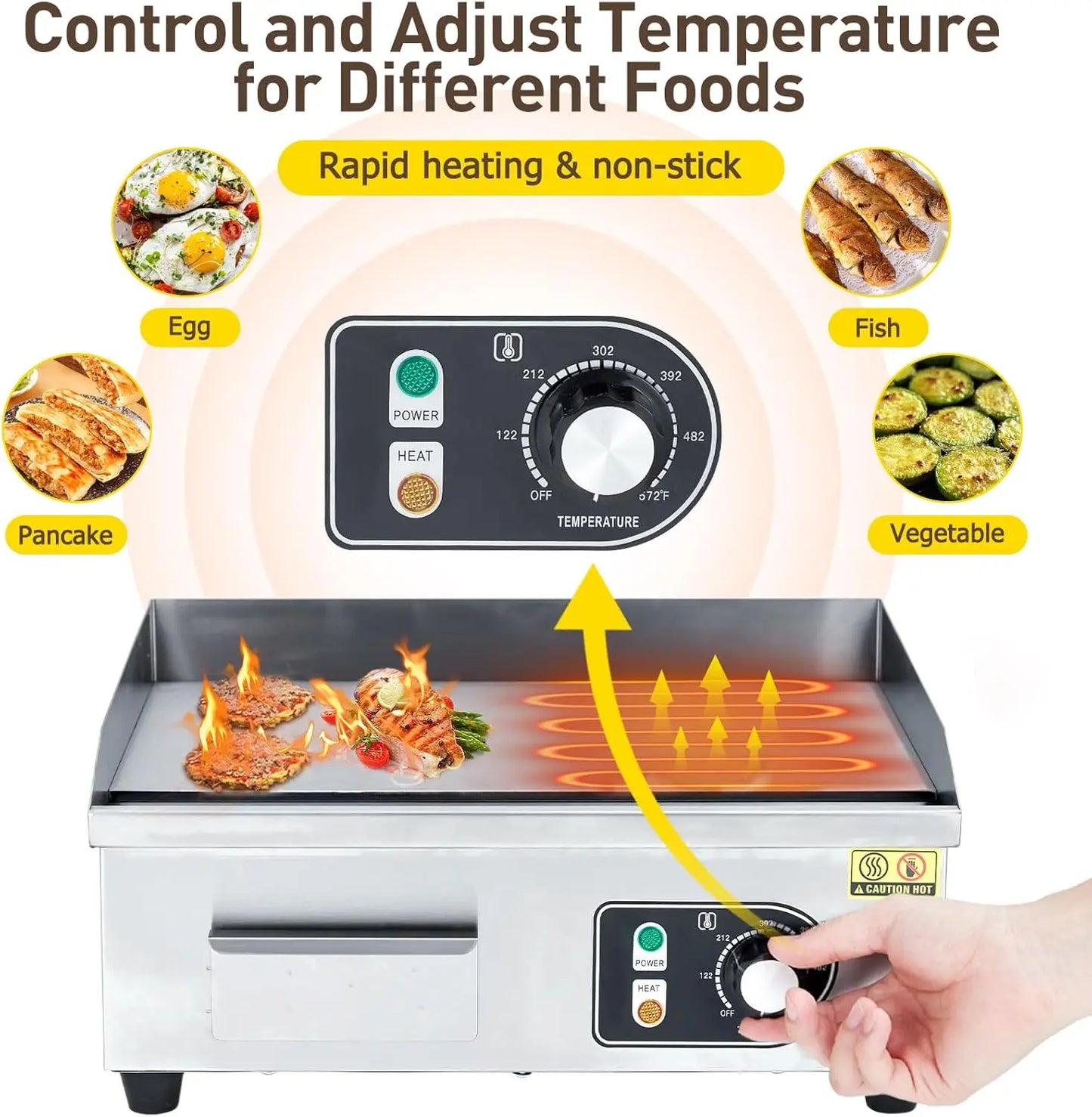 Electric Grill 3000W Electric Countertop Grill Non-Stick Electric Grill Plate 110V Teppanyaki Flat Grill Temperature 122°F-572°F