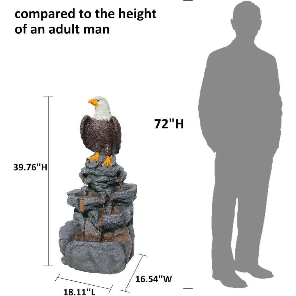 Bald Eagle Statue Outdoor Fountain Tiered Cascading Rock Water Fountain Outdoor Garden Waterfall Decor for Garden Patio Back