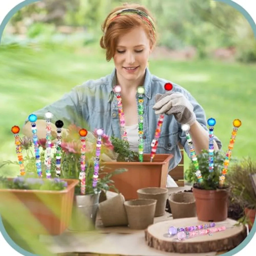 236 Pcs Garden Stake DIY Fairy Wand Plant Stake with 12 Colorful Crystal Stopper Top 12 Threaded Rod with 200 Large Hole Bead f