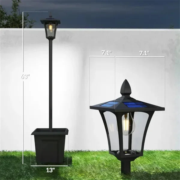 Solar light set with flower pot, soft glow, black design