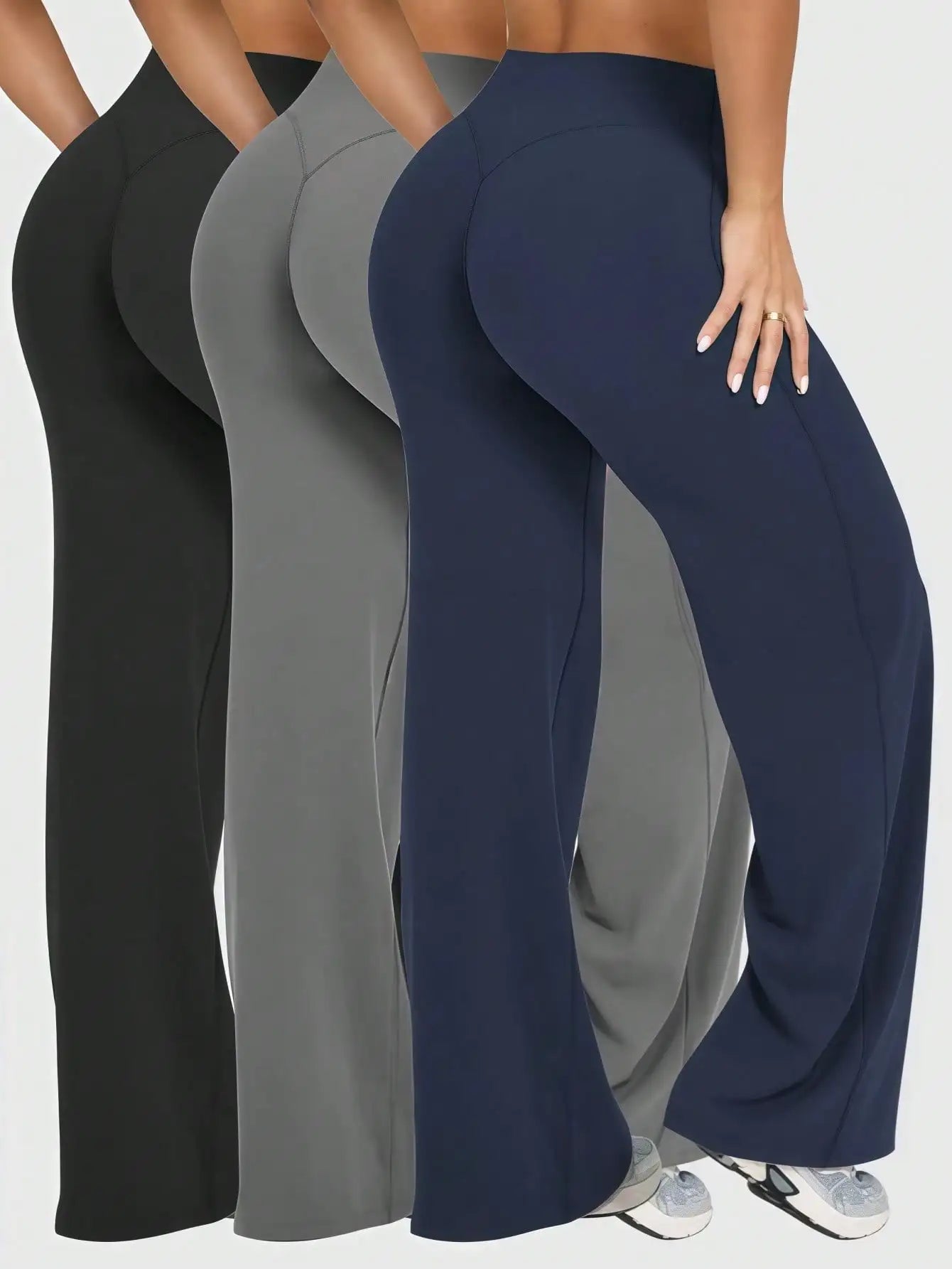 Womens High Waist Wide Leg Flare Pants Casual Sport Leggings
