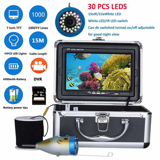 Fish Finder Underwater Fishing Camera Double Lamp 30LEDs 7Inch 15M 30M 50M IP68 Waterproof For ICE/Sea/River Fishing Fishfinder