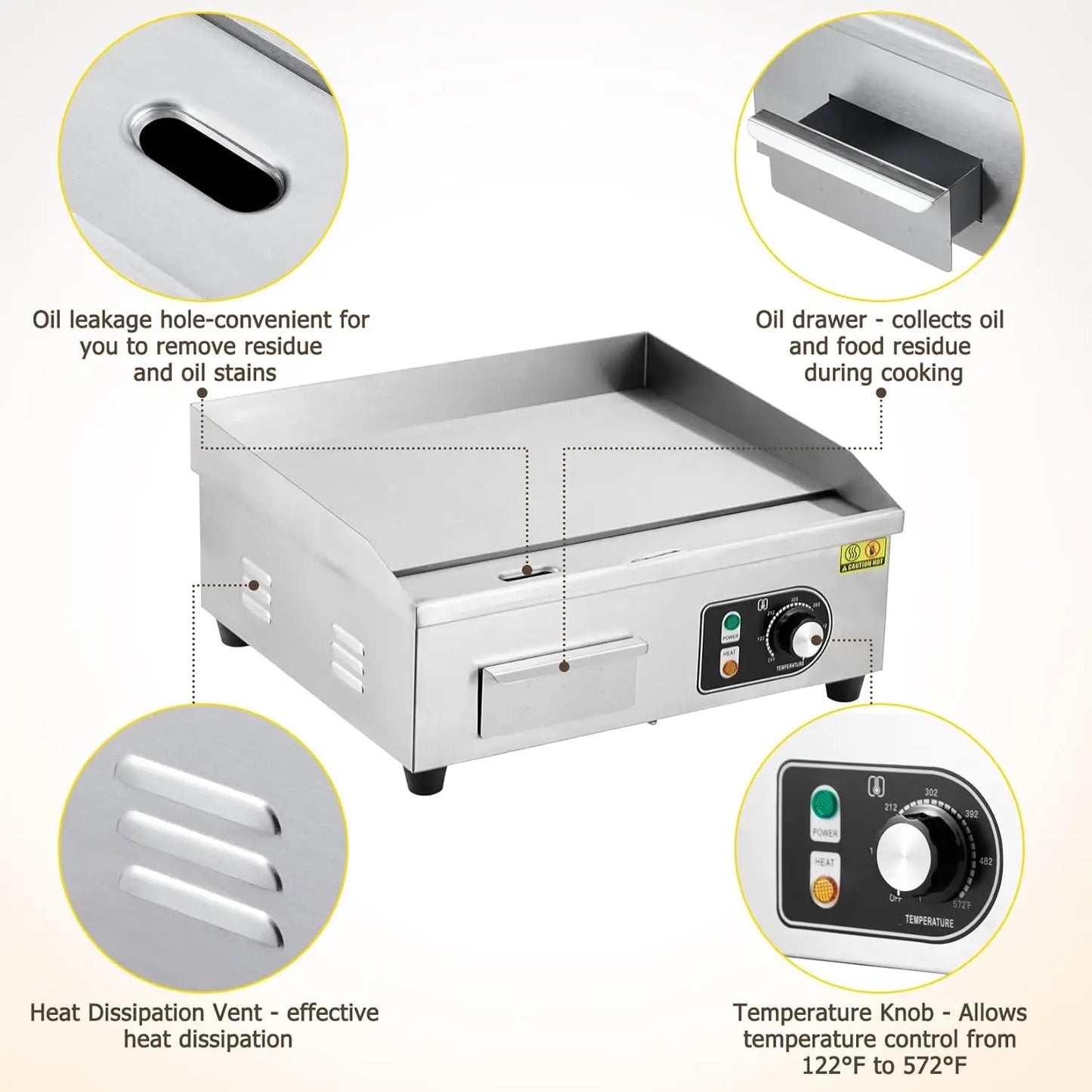 Electric Grill 3000W Electric Countertop Grill Non-Stick Electric Grill Plate 110V Teppanyaki Flat Grill Temperature 122°F-572°F