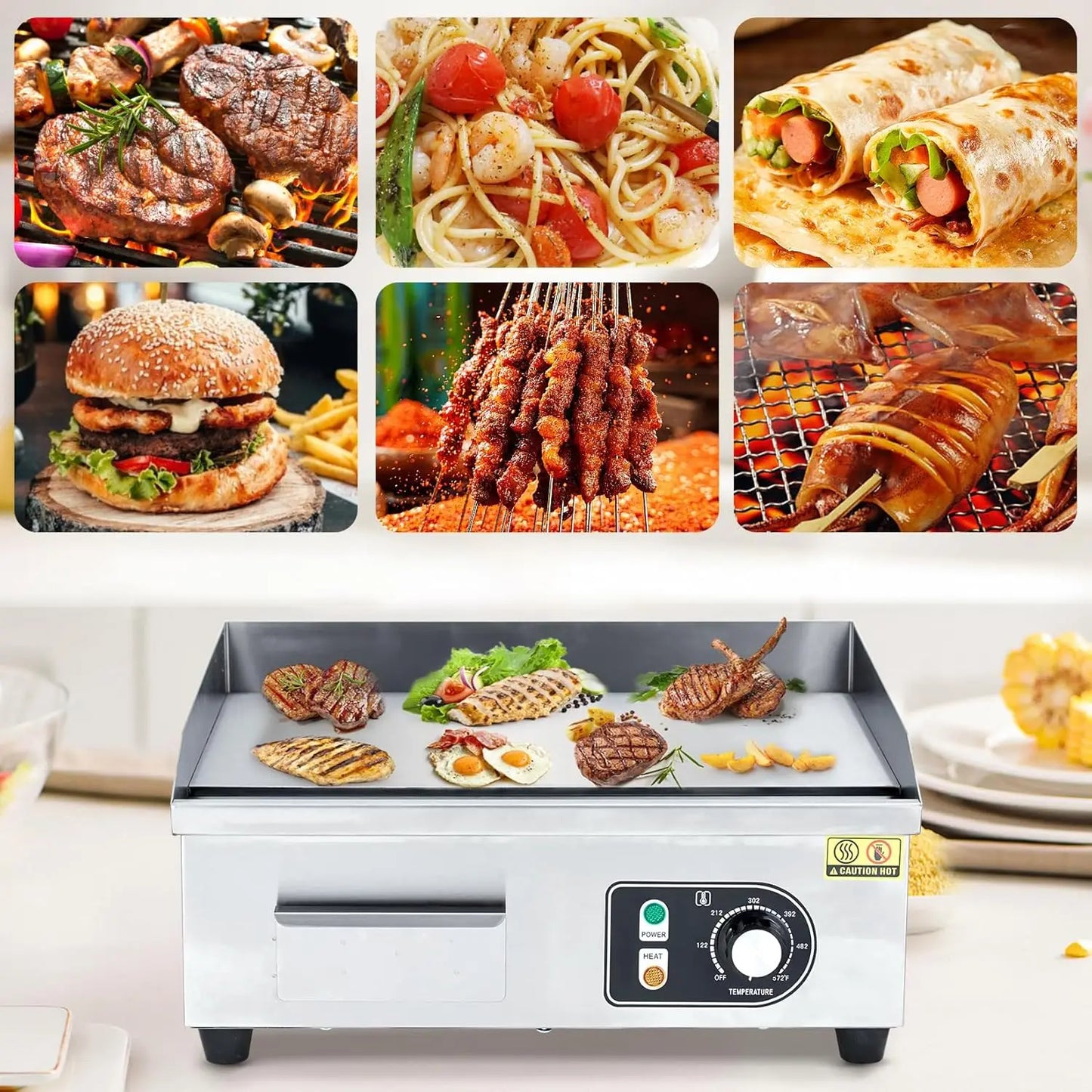 Electric Grill 3000W Electric Countertop Grill Non-Stick Electric Grill Plate 110V Teppanyaki Flat Grill Temperature 122°F-572°F