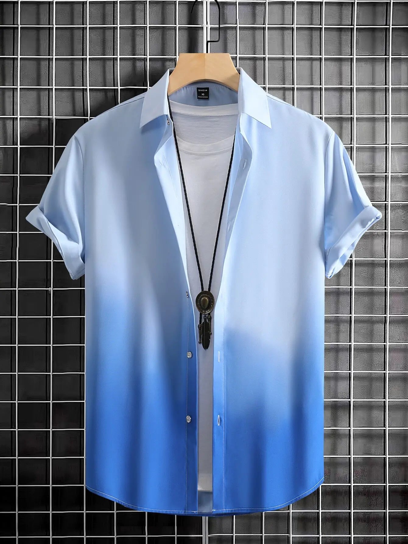 Men's Ombre Gradient Short Sleeve Button-Up Shirt Casual Wear