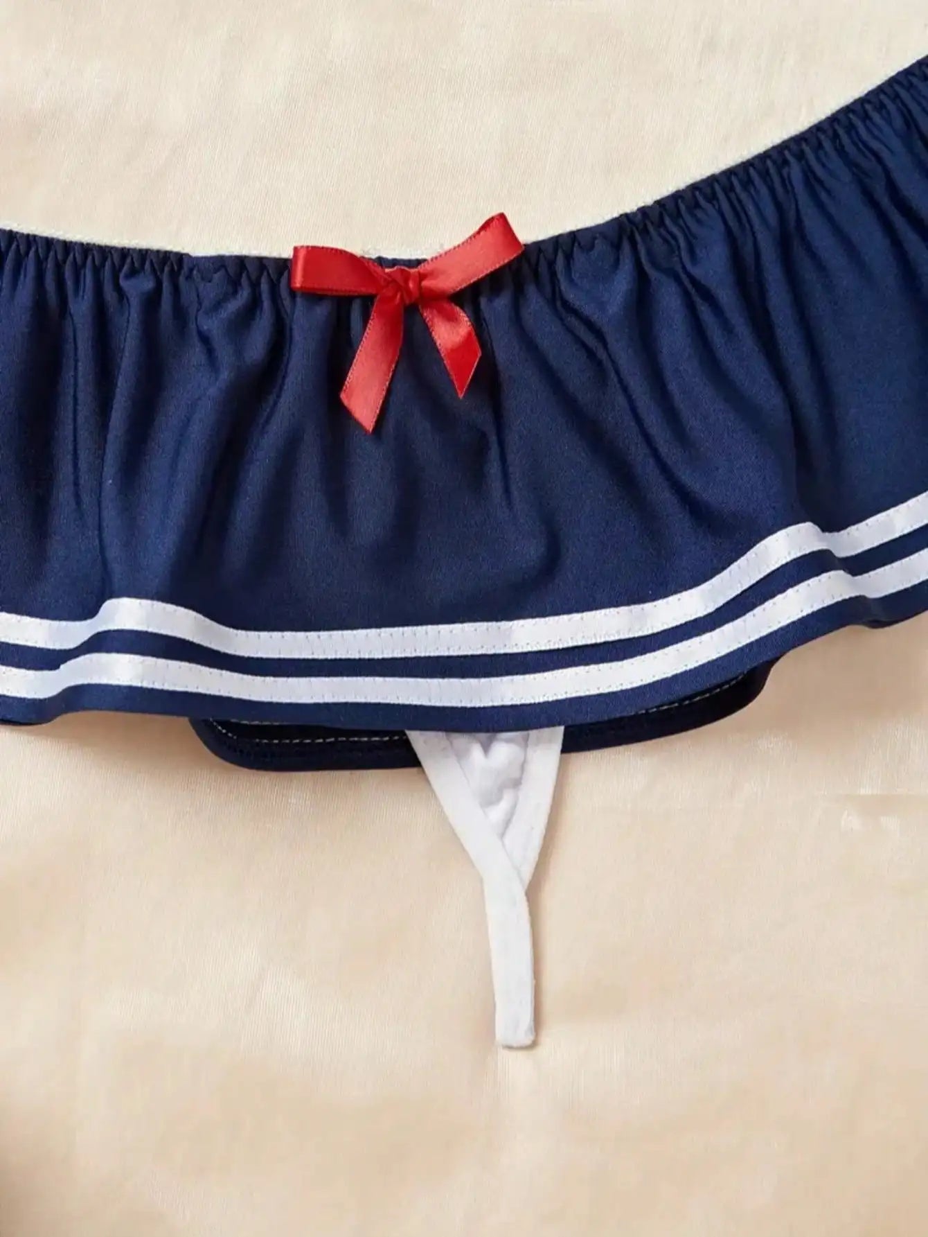 2-Piece Nautical-Inspired Lingerie Set with Ruffles and Bow Detail