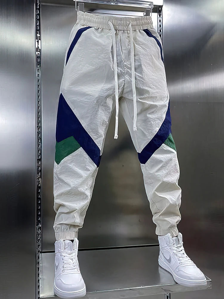 Patchwork Beige White Sweatpants Men Baggy Jogging Pants Spring Summer Casual Sport Harem Ankle-Length Trousers