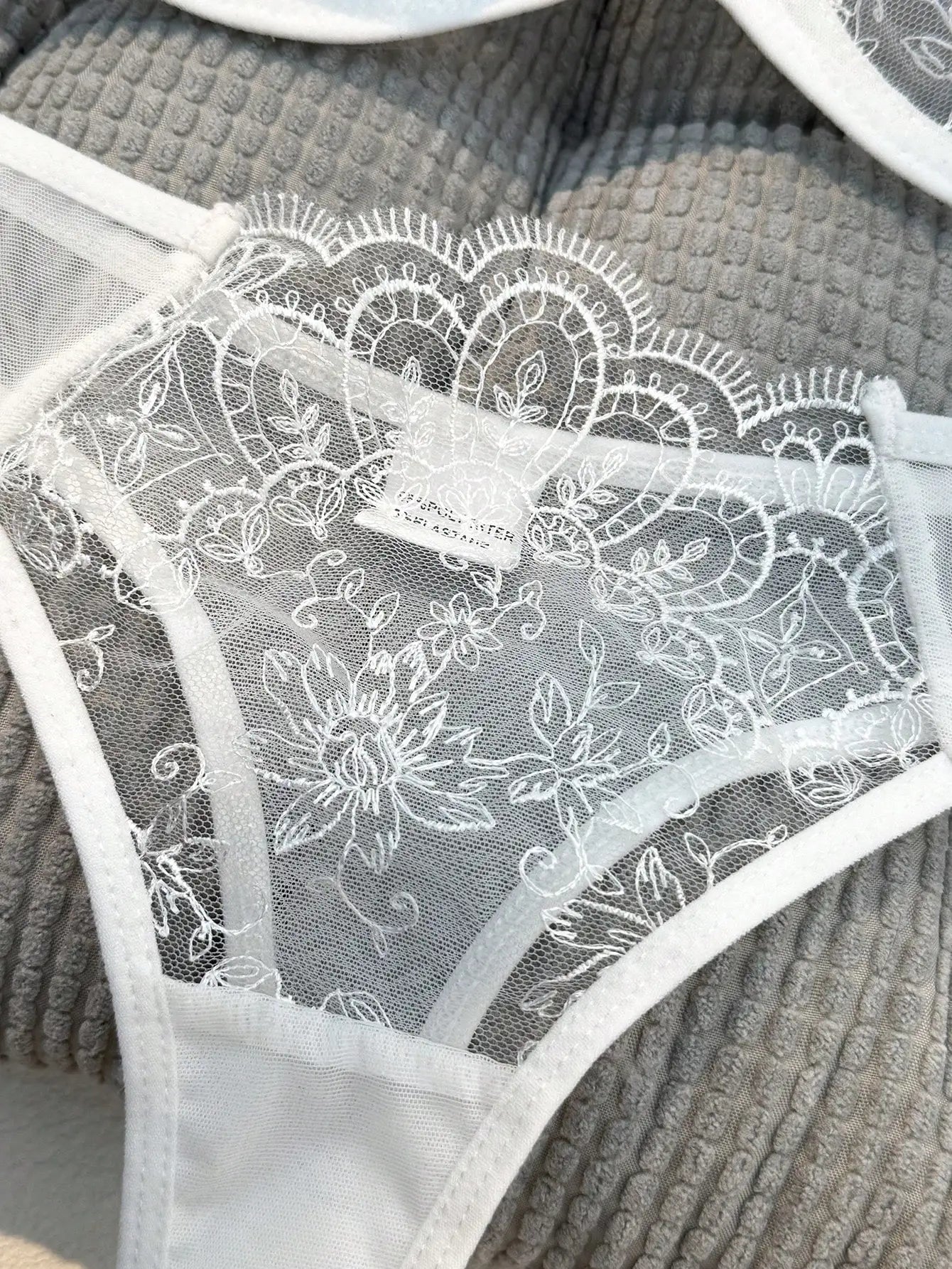 Womens Lace Embroidery Semi-Sheer Adjustable Strap Bra And Panty Set