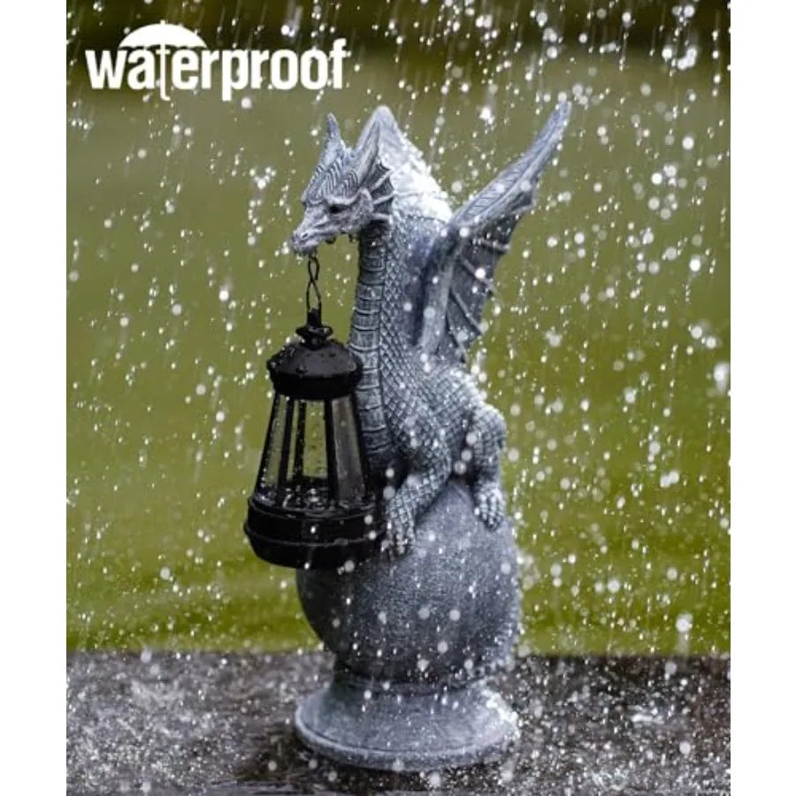 Dragon on Ball Statues Garden Decor Outdoor Art Figurine for Patio Balcony Yard Lawn in Bronze Finish with Detailed Sculpture D