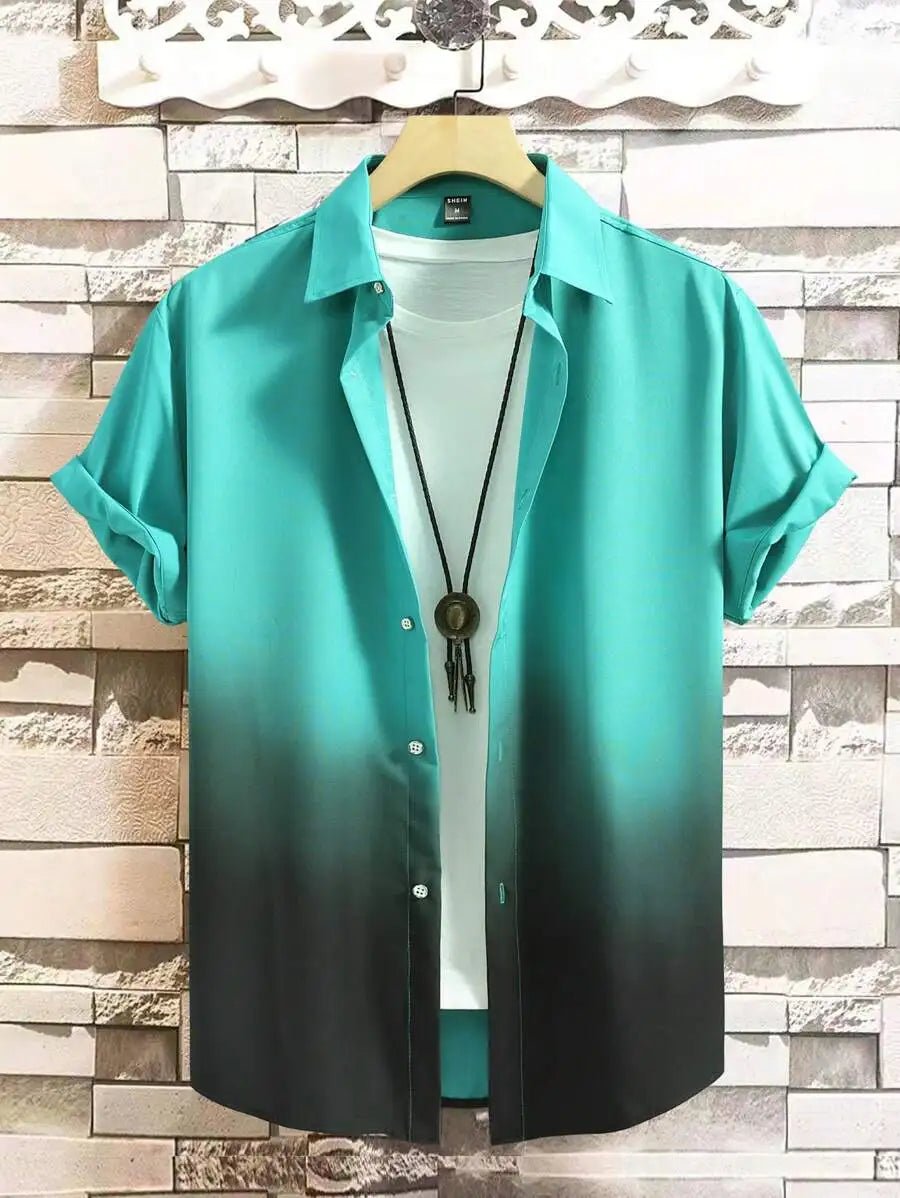 Men's Ombre Gradient Short Sleeve Button-Up Shirt Casual Wear