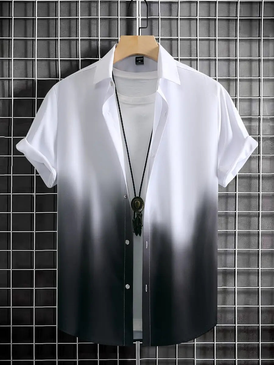 Men's Ombre Gradient Short Sleeve Button-Up Shirt Casual Wear