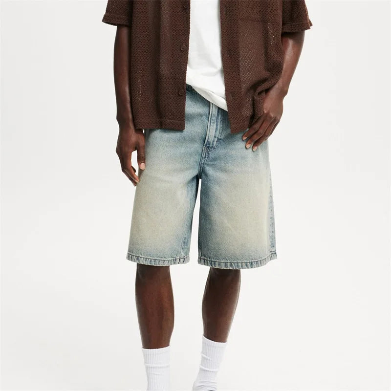 Men s Vintage Washed Denim Shorts with Relaxed Fit and High Waist for a Stylish Summer Look