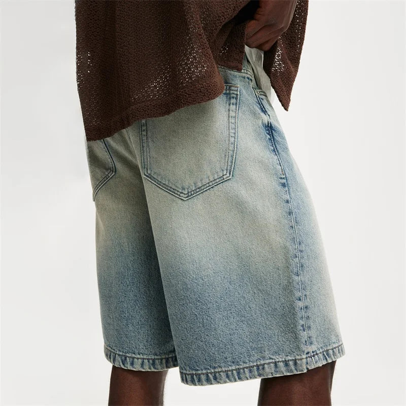 Men s Vintage Washed Denim Shorts with Relaxed Fit and High Waist for a Stylish Summer Look