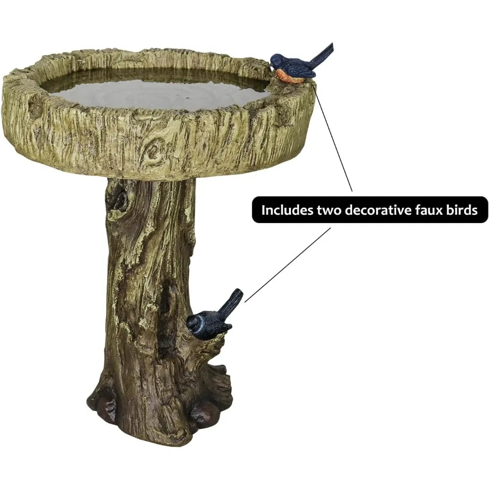 24.4 Inch Heigh Wood-Look Concrete Bird Bath with Decorative Faux Bird, birdbath Rustic & Long-Lasting Design